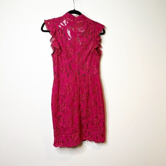 Adelyn Rae Womens Delillah Woven Floral Lace Ruffle Sheath Dress Small Burgundy - Picture 3 of 11